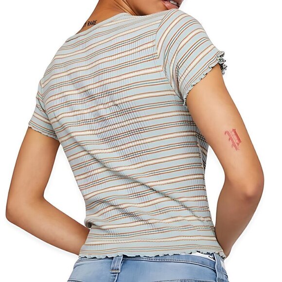 Dickies Crop Top Short Sleeve Crew Neck Striped Pattern Cotton Multi Color W XS - Picture 3 of 5